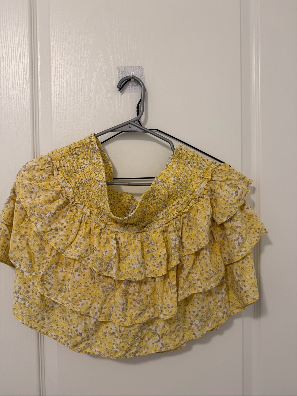 H&M Yellow Floral Ruffle Smocked Off-Shoulder Crop Top